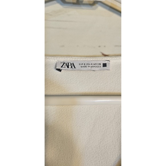 ZARA White Short Sleeve V Neck Tie Waist Crepe Midi Dress Size S - Picture 5 of 5